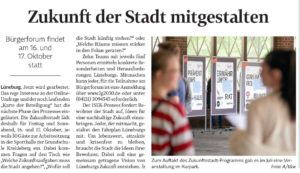 Die Landeszeitung Lüneburg kündigt das ISEK Bürgerforum an.